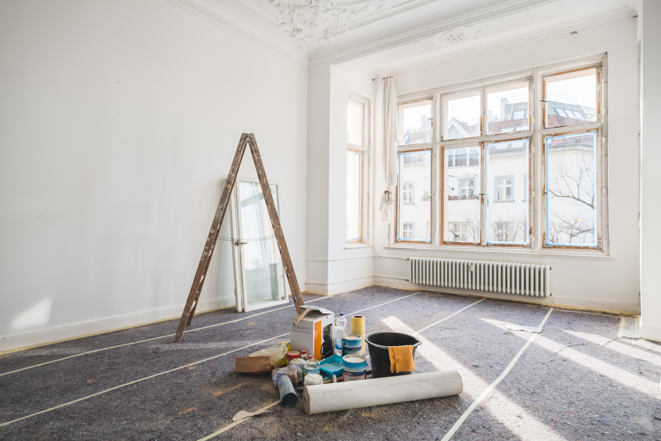 renovation concept - room in old building during restoration -